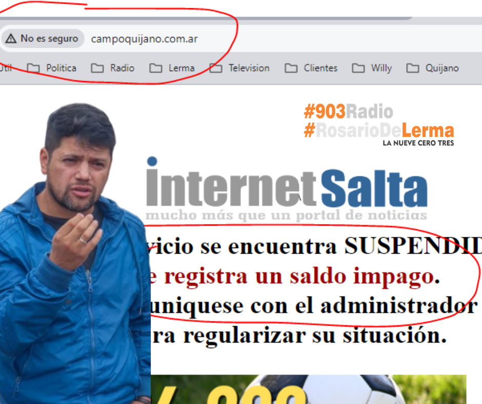 Por Falta de Pago. Suspenden paginas web de Campo Quijano y del intendente Lino Yonar.